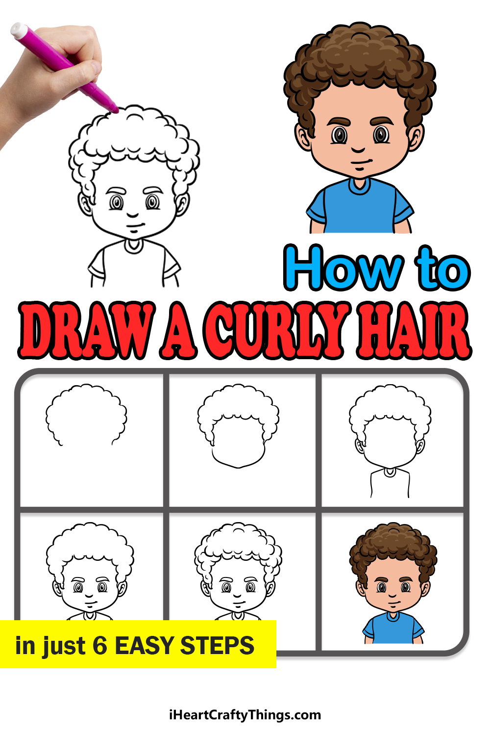 how to draw curly male hair in 6 easy steps