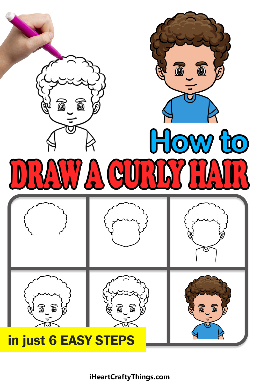 how to draw curly hair on a guy