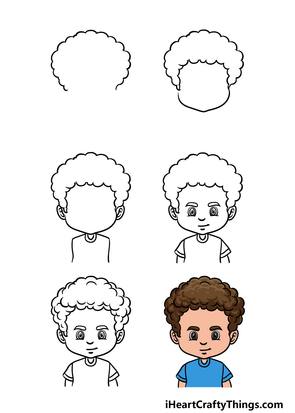 how to draw curly male hair in 6 steps