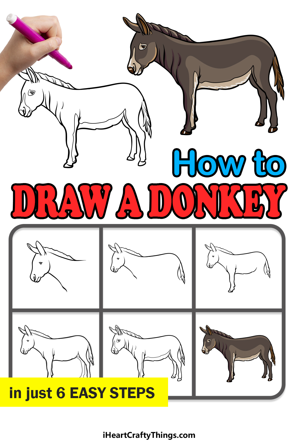 how to draw a donkey in 6 easy steps