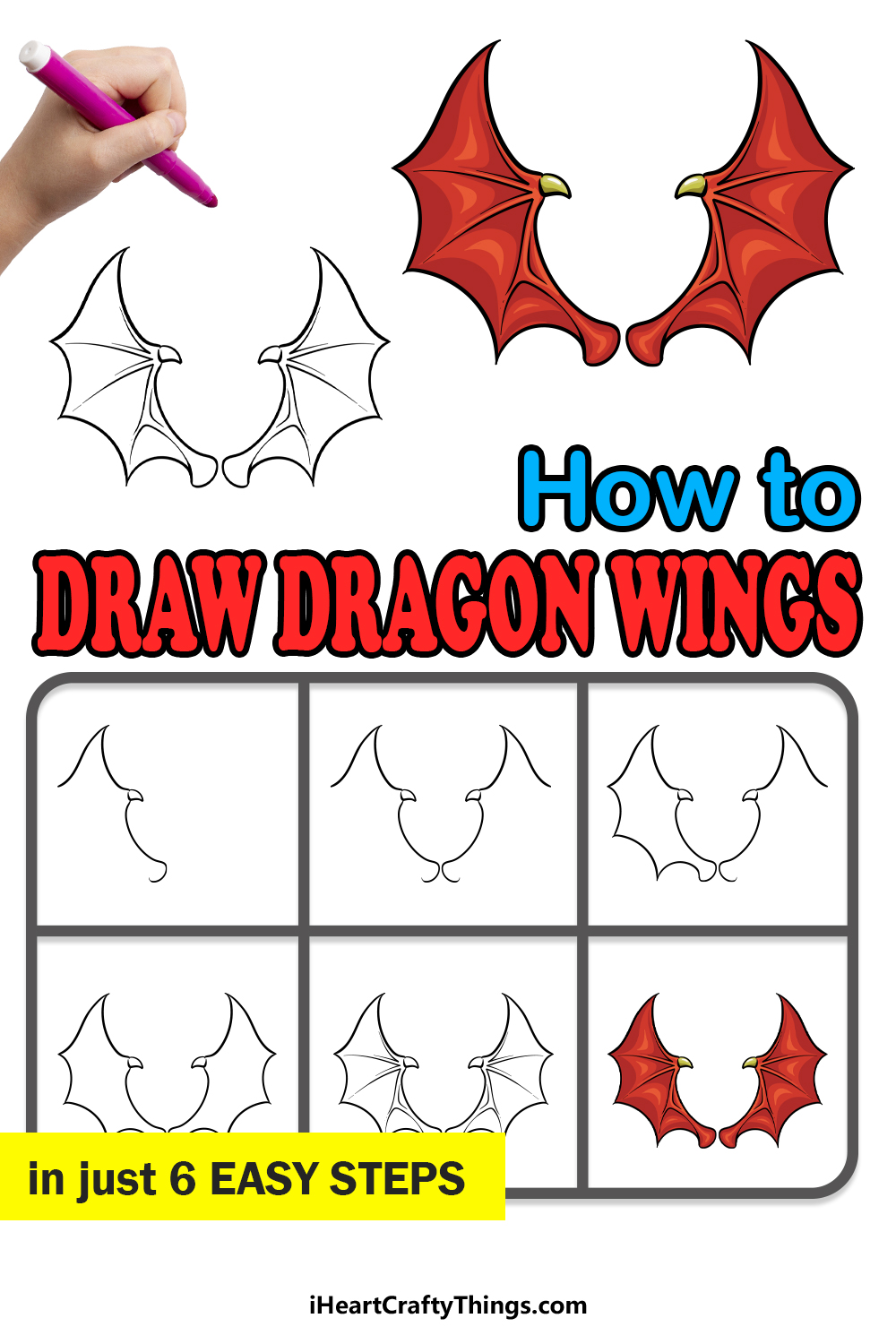 how to draw dragon wings in 6 easy steps