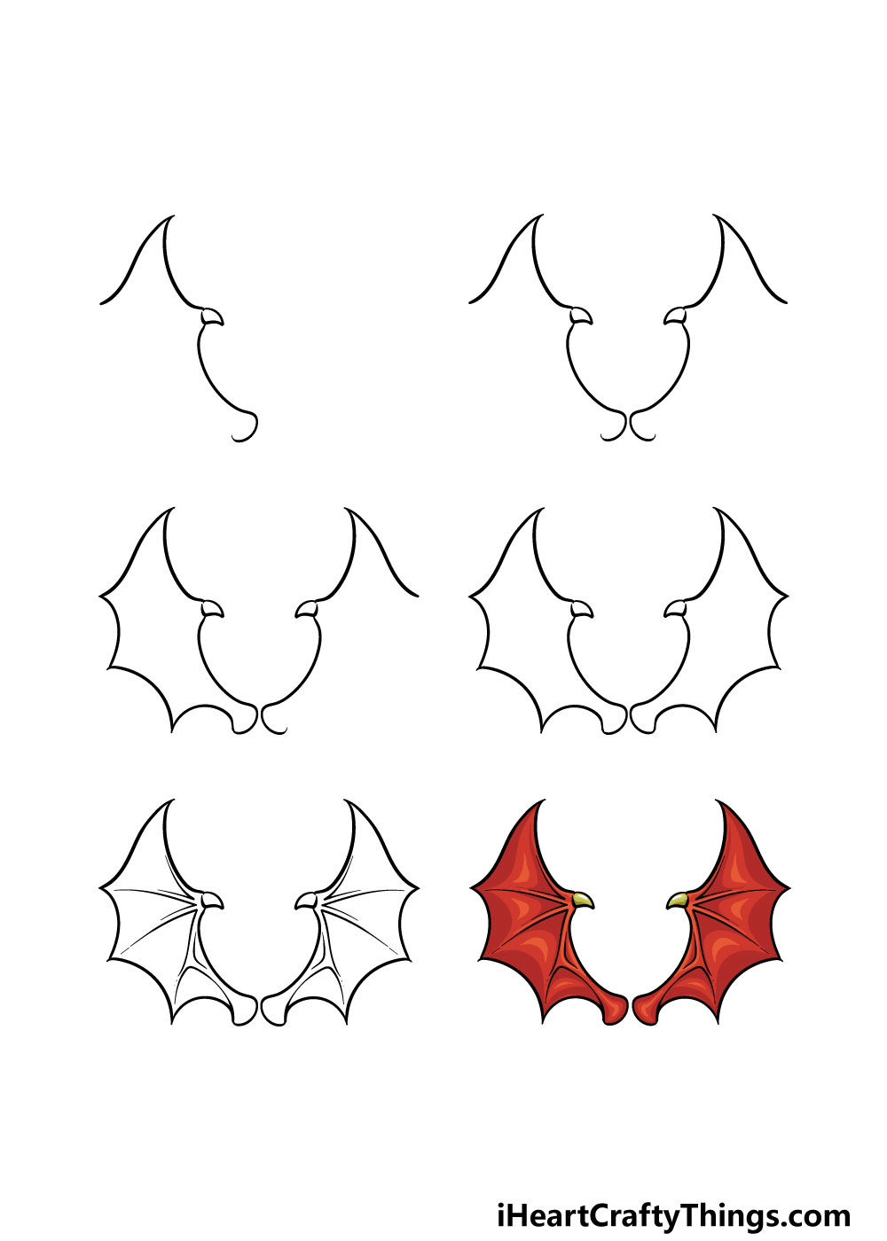 how to draw dragon wings in 6 steps