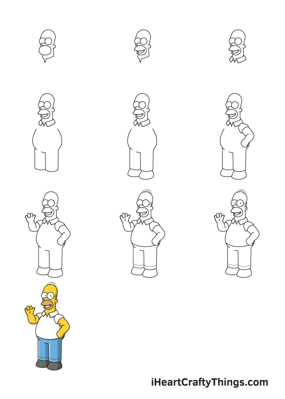 how to draw homer simpson in 9 steps