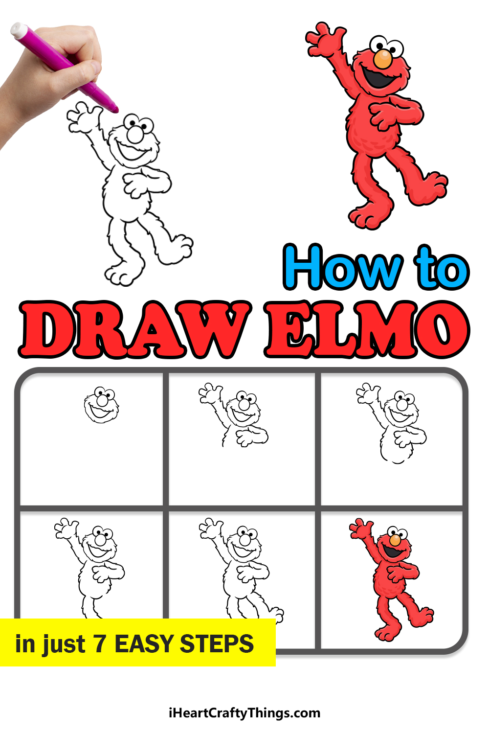 how to draw elmo in 7 easy steps