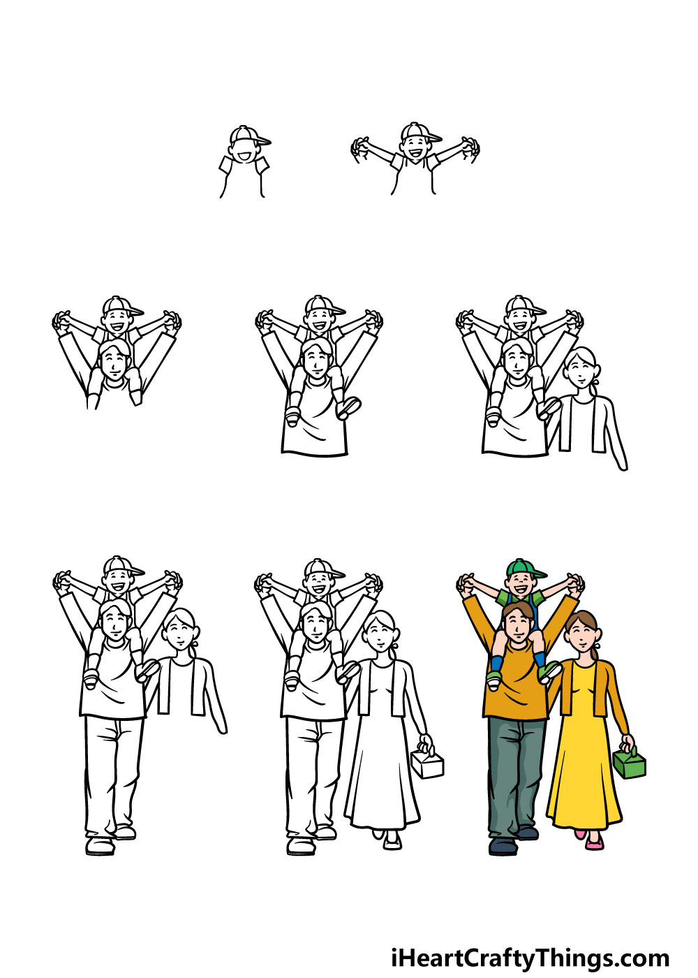 how to draw a family in 8 steps