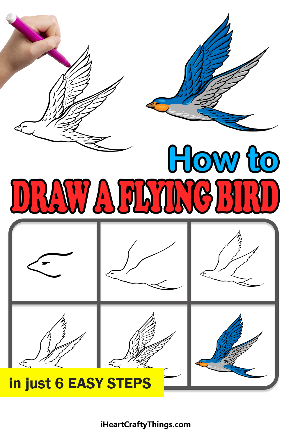 how to draw a flying bird in 6 easy steps