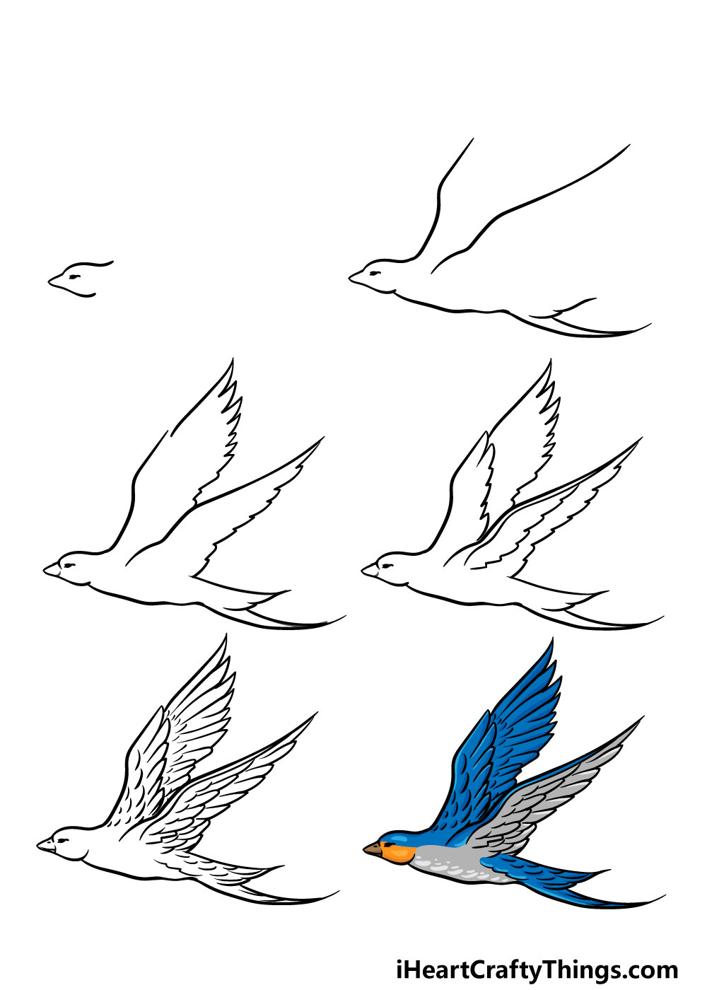 Flying Bird Drawing - How To Draw A Flying Bird Step By Step