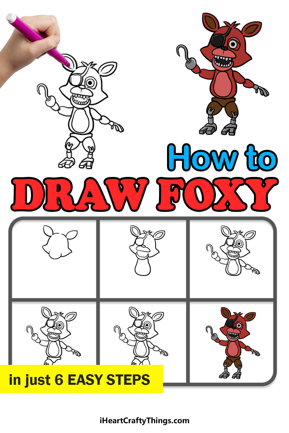 how to draw foxy in 6 easy steps