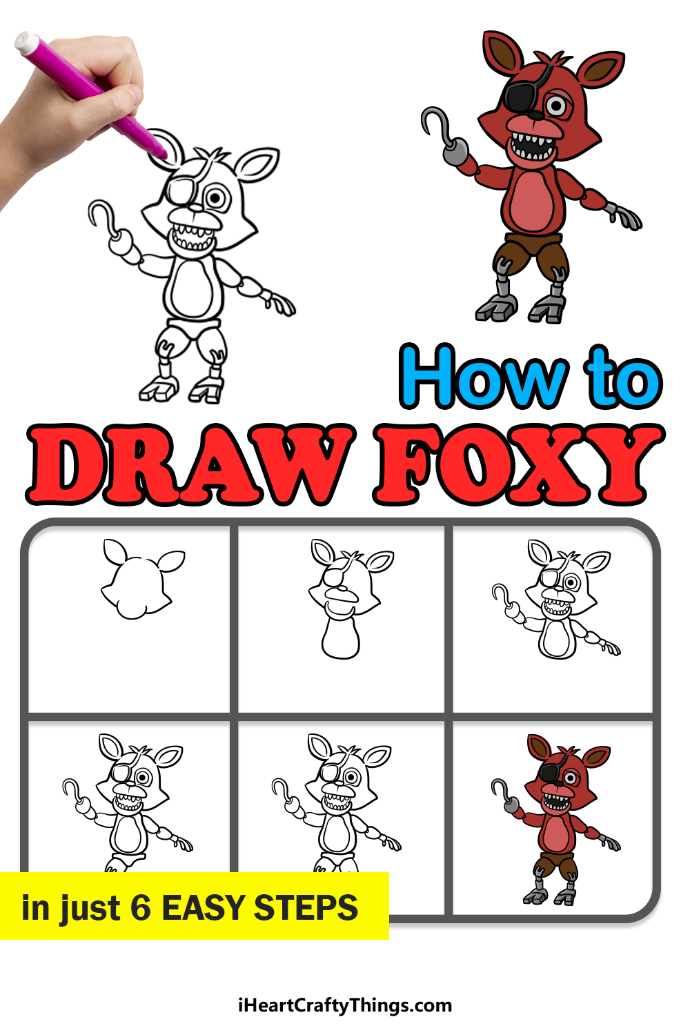 Foxy Drawing Tutorial - How to draw Foxy step by step