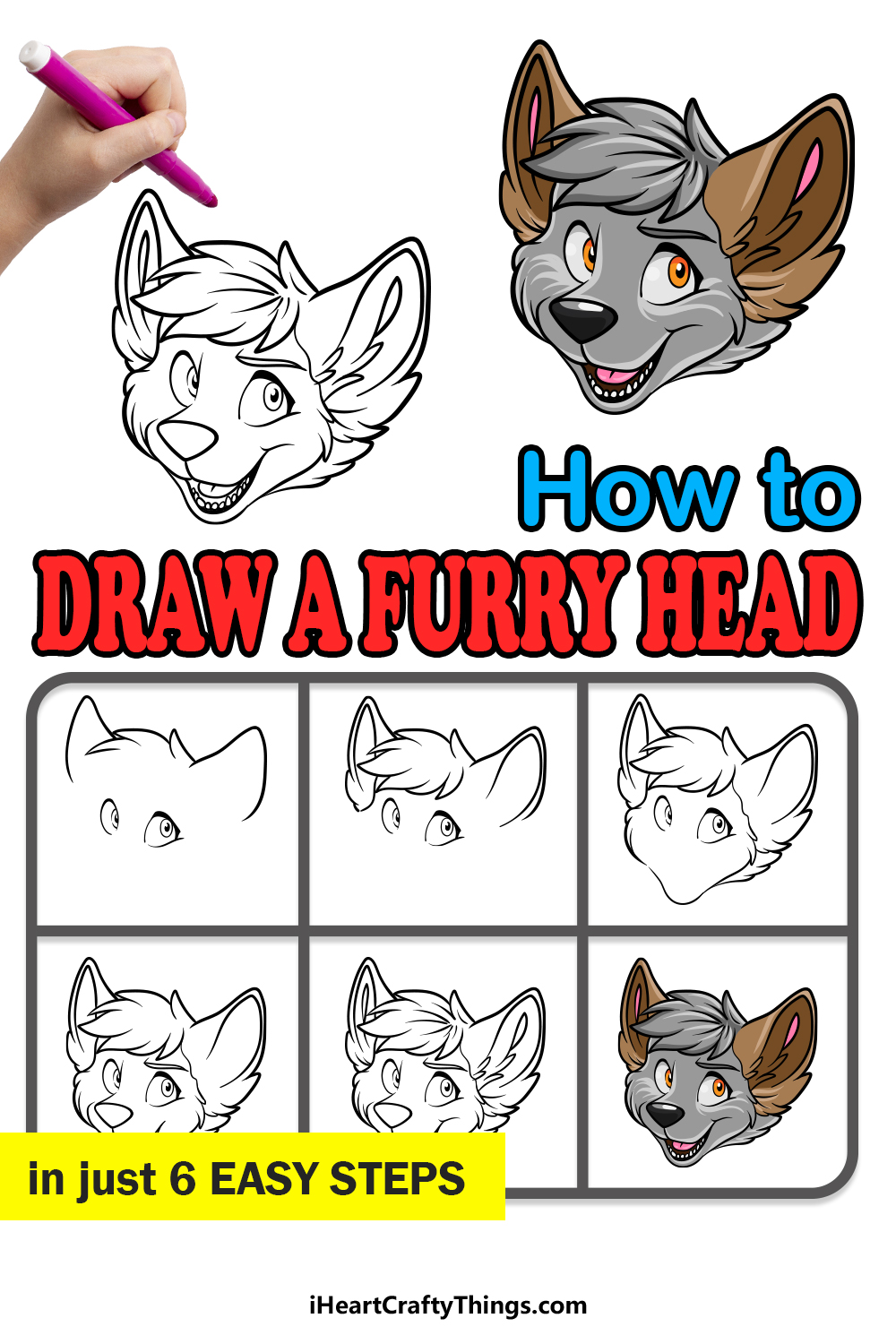 how to draw a furry head in 6 easy steps