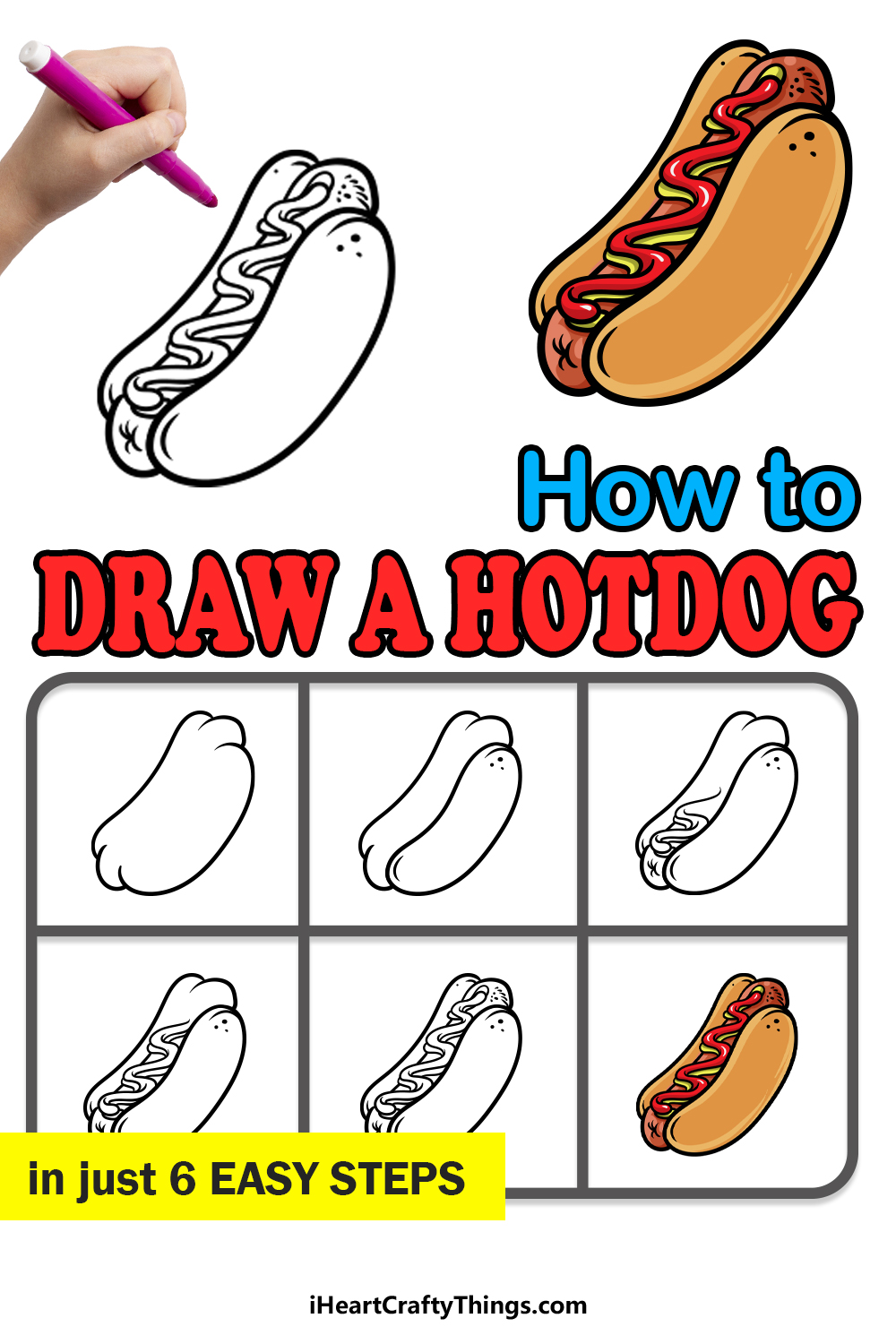how to draw a hotdog in 6 easy steps