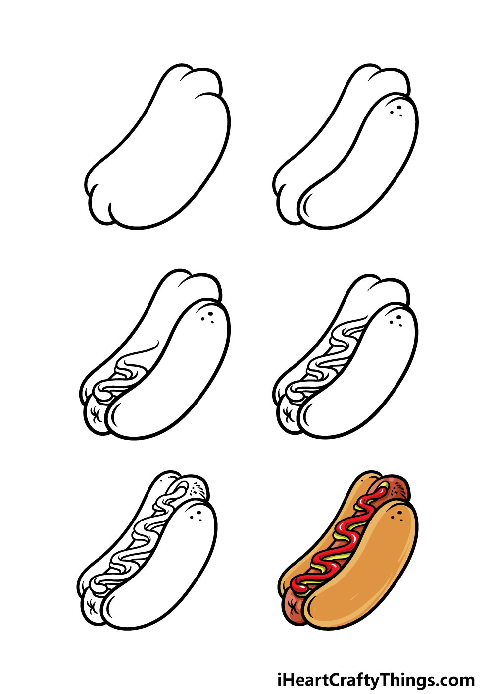 how to draw a hotdog in 6 steps