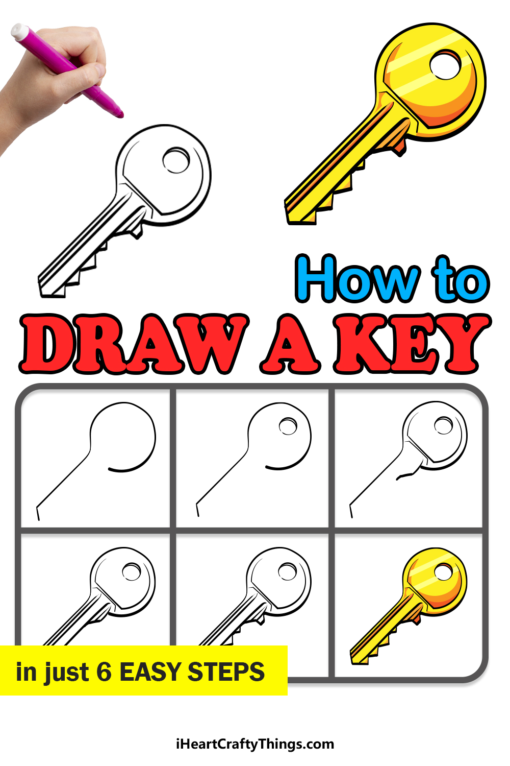 how to draw a key in 6 easy steps