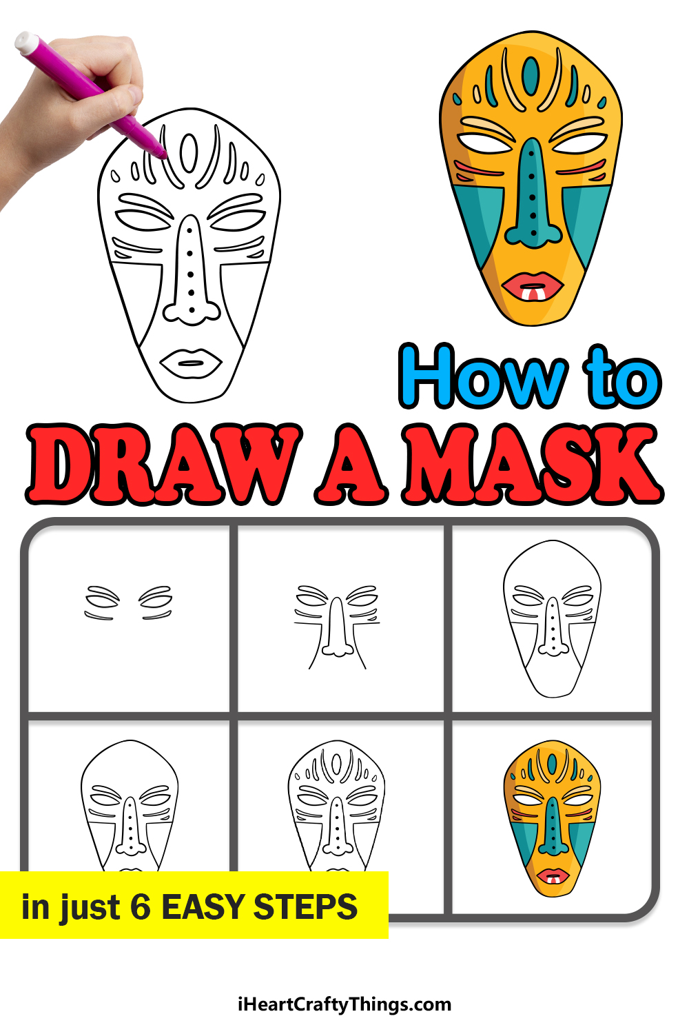 Easy How to Draw a Tribal Mask Tutorial & Mask Coloring Page