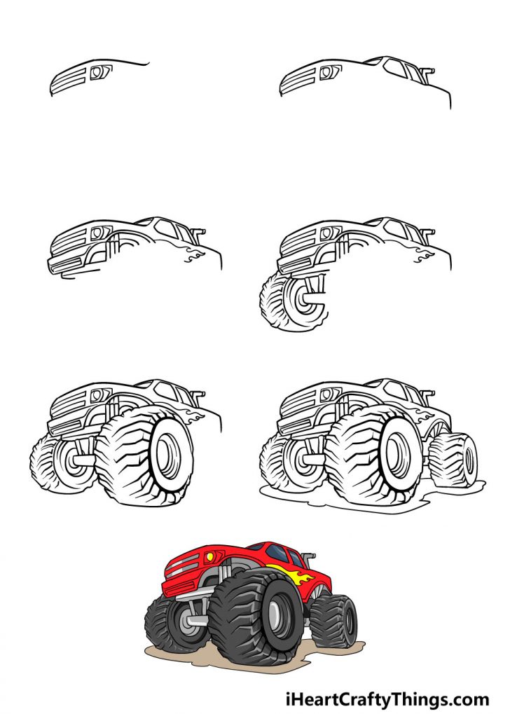 Monster Truck Drawing - How To Draw A Monster Truck Step By Step