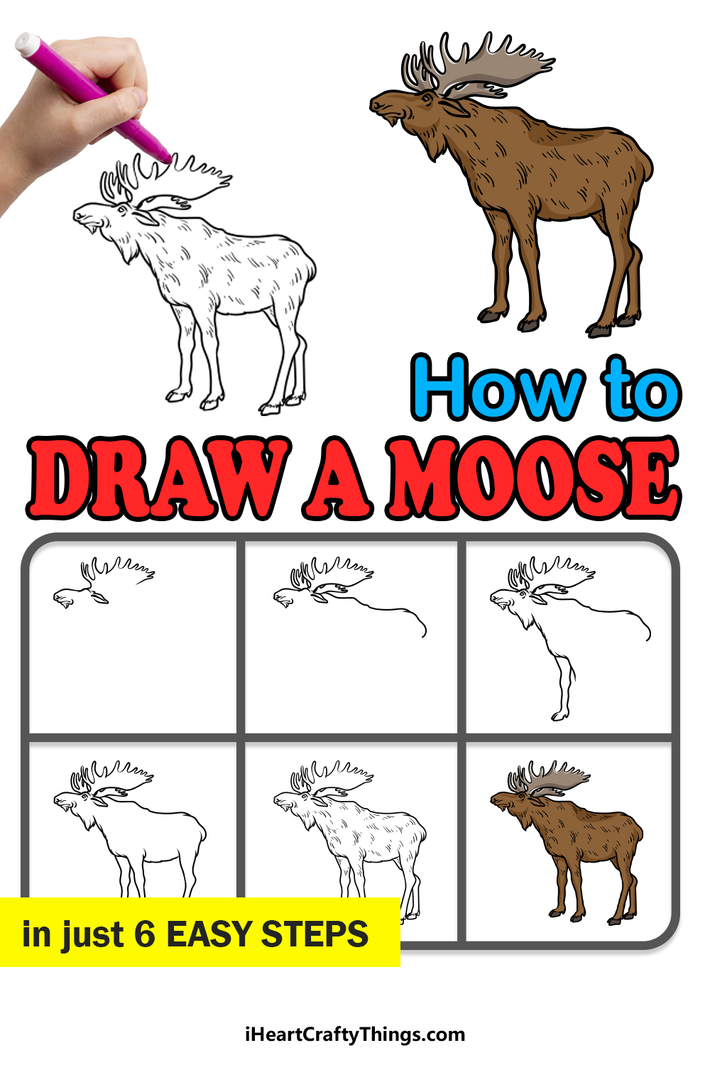 how to draw a moose in 6 easy steps