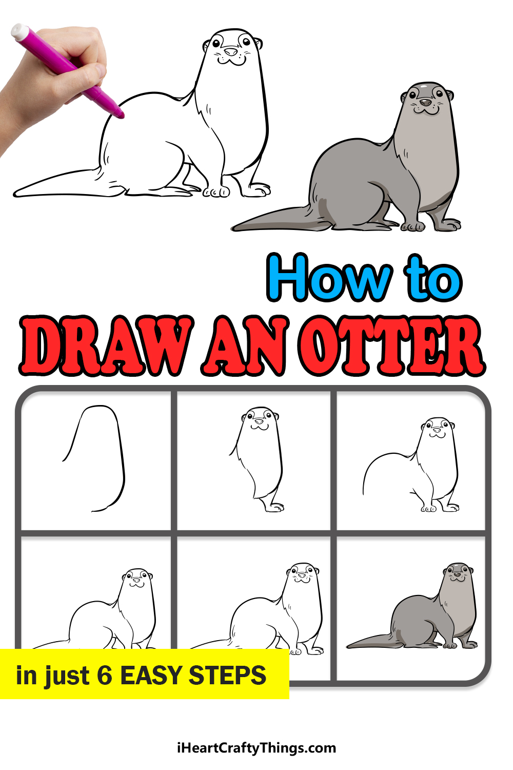 how to draw a sea otter step by step for kids