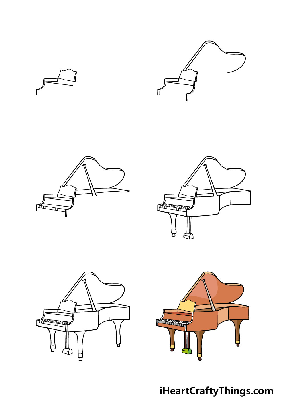 how to draw a piano in 6 steps