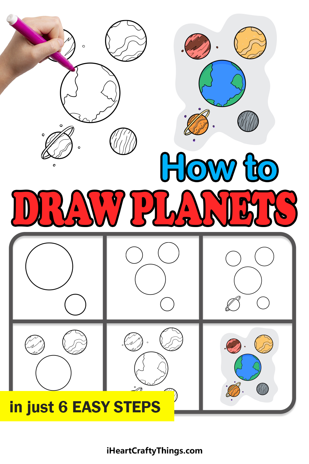 how to draw planets in 6 easy steps