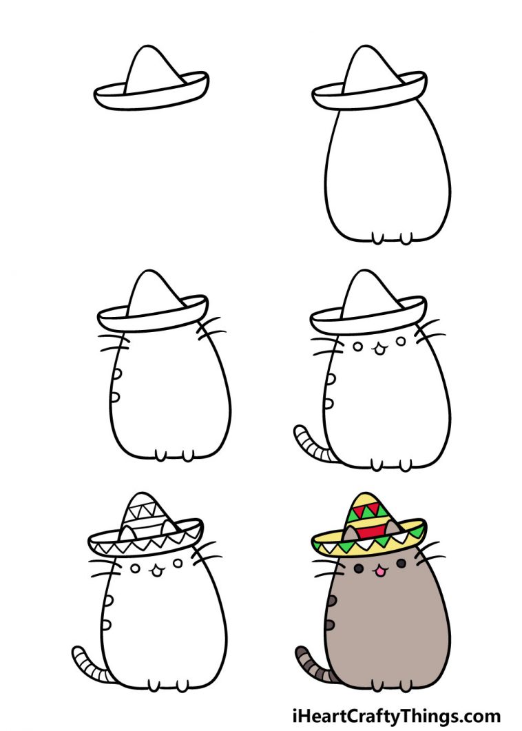 pusheen cat easy to draw with color