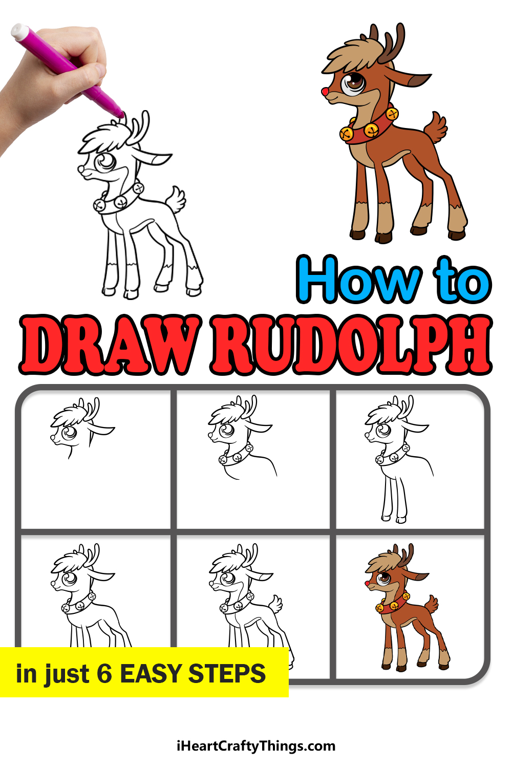 how to draw Rudolph in 6 easy steps