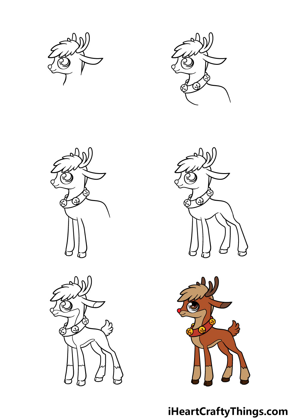 how to draw Rudolph in 6 steps