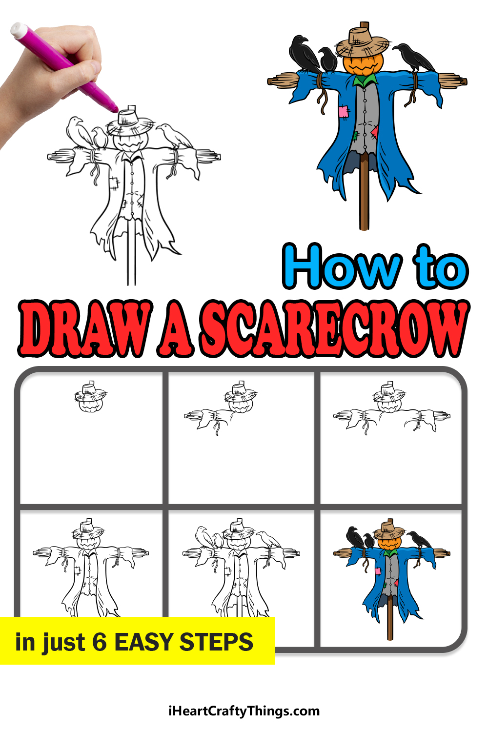 how to draw a scarecrow in 6 easy steps
