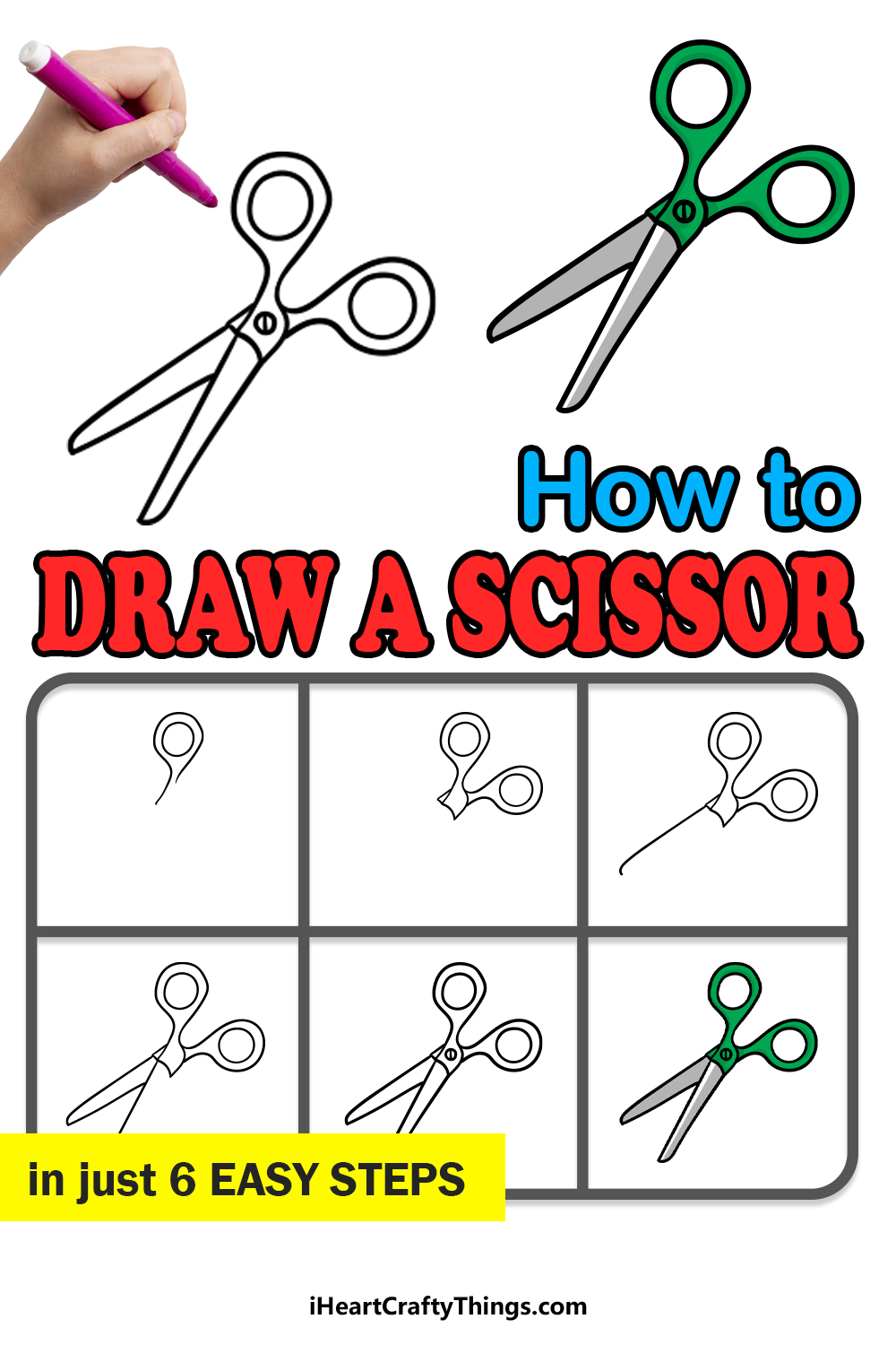 how to draw scissors in 6 easy steps