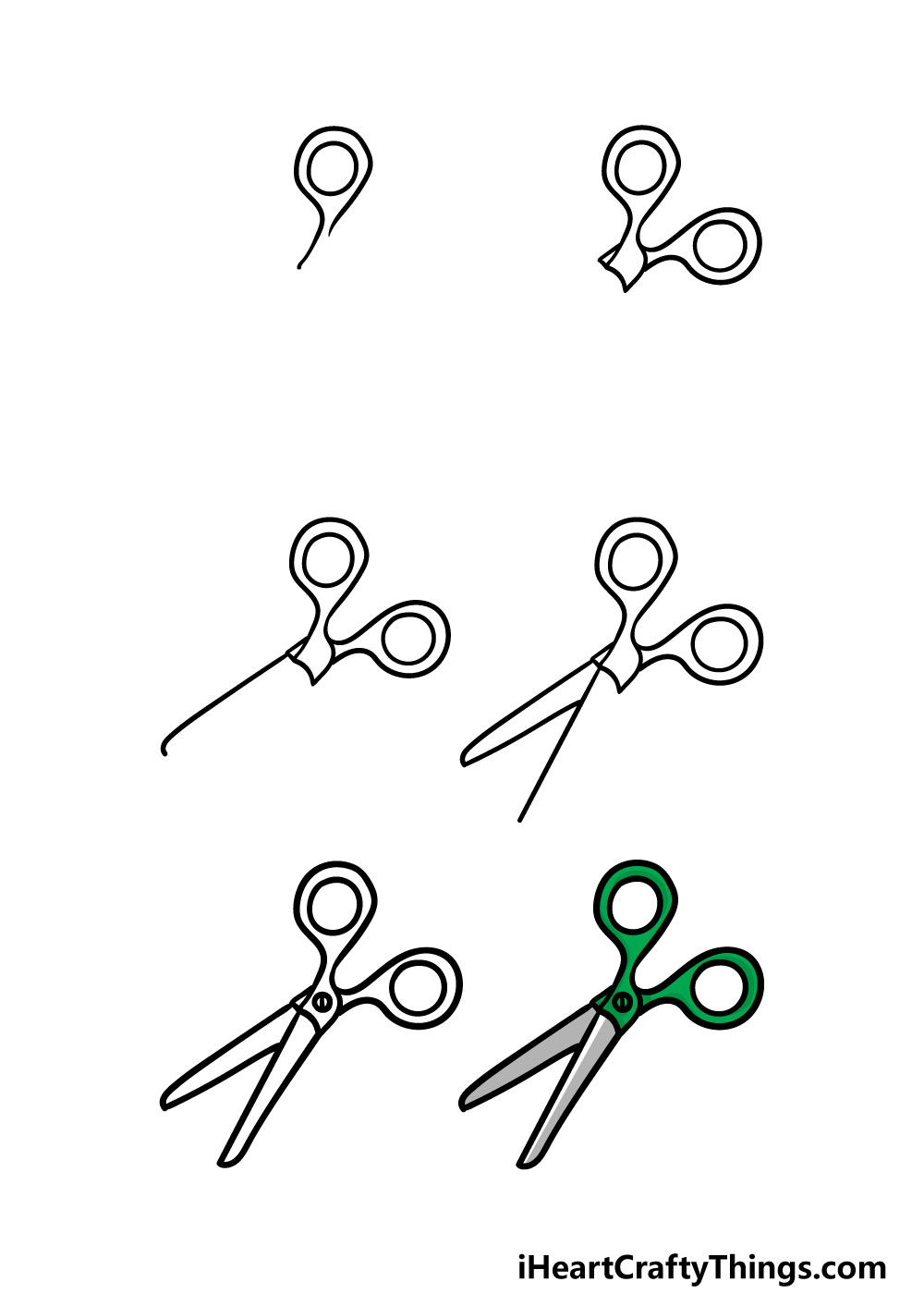 how to draw scissors in 6 steps