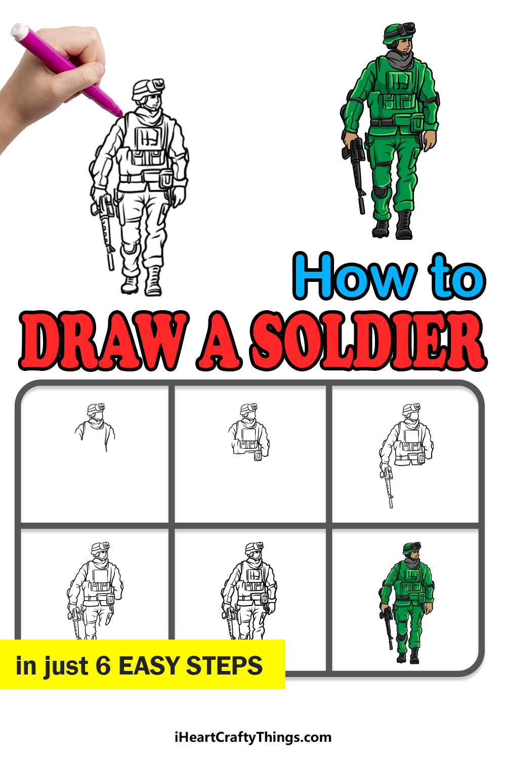 how to draw a soldier in 6 easy steps