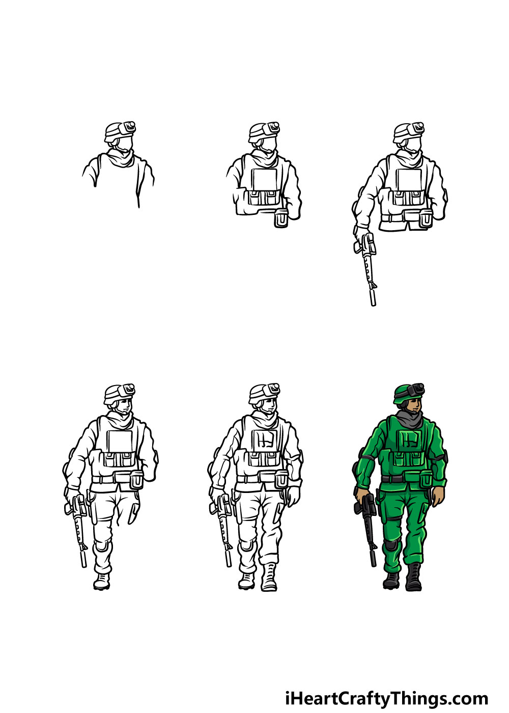 how to draw a soldier in 6 steps