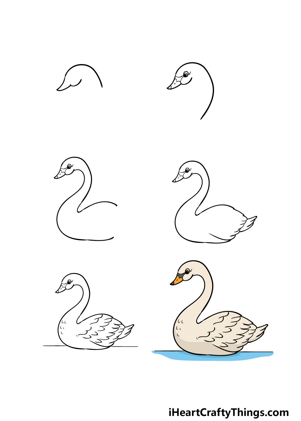 how to draw a swan in 6 steps