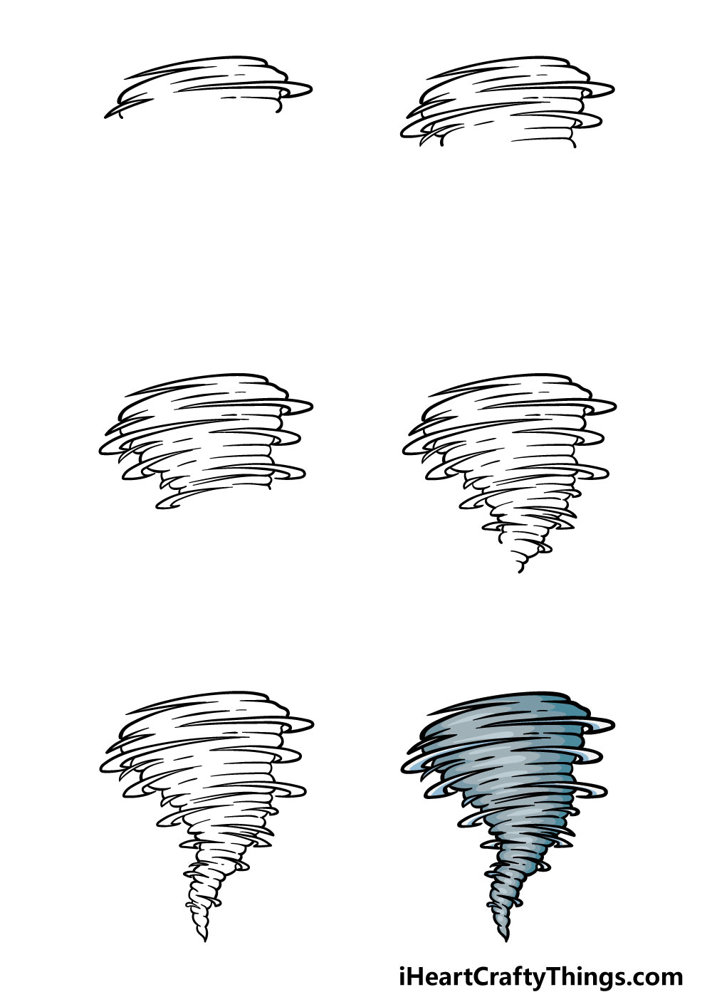 how to draw a tornado in 6 steps