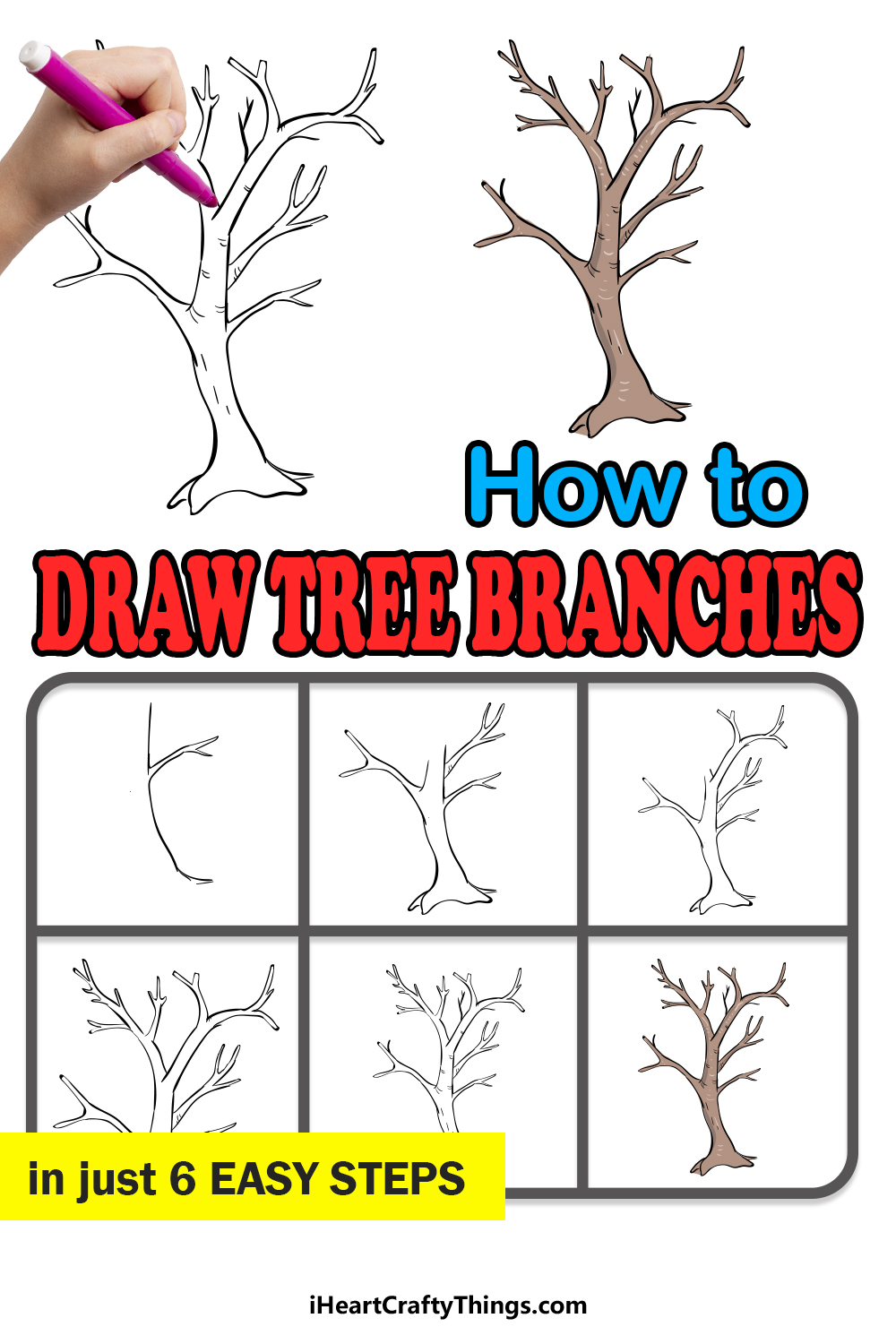 how to draw tree branches in 6 easy steps