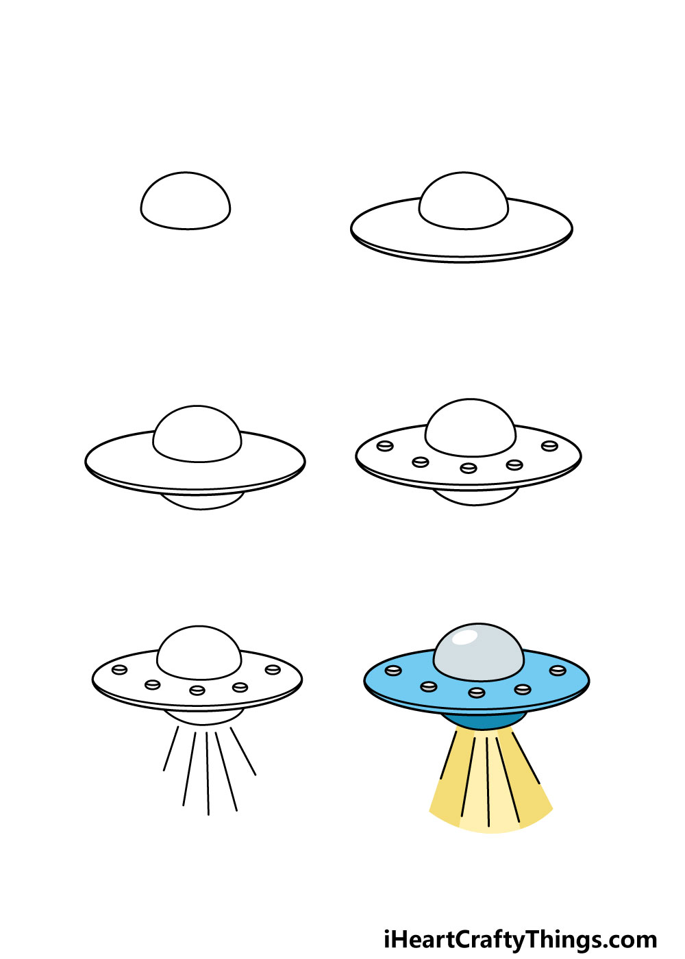 UFO Drawing - How To Draw A UFO Step By Step