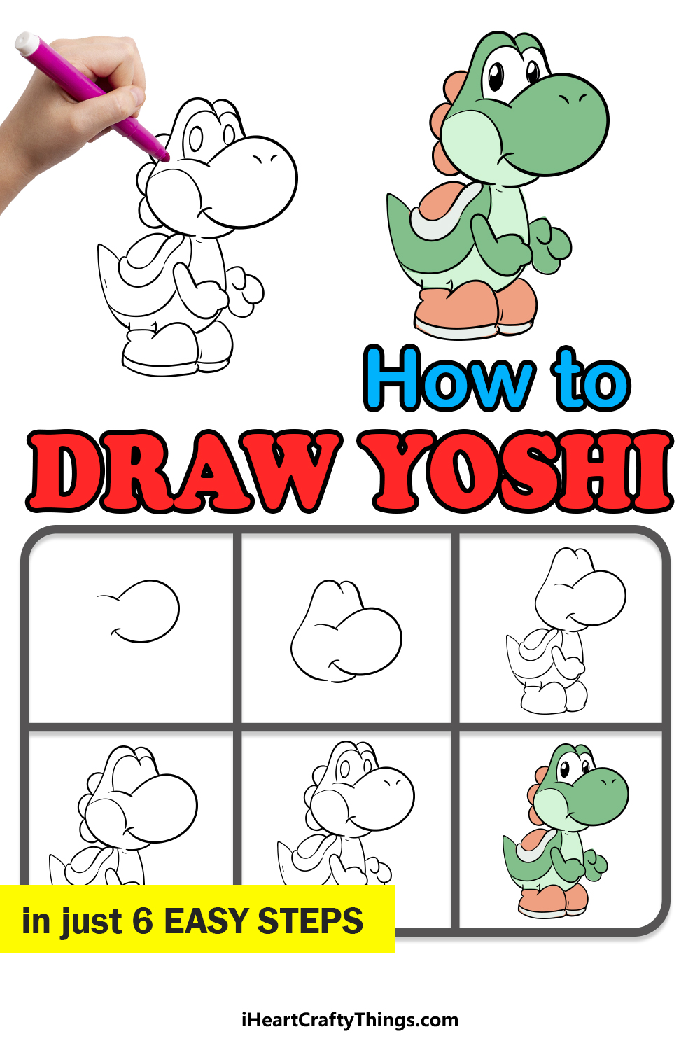 how to draw yoshi in 6 easy steps