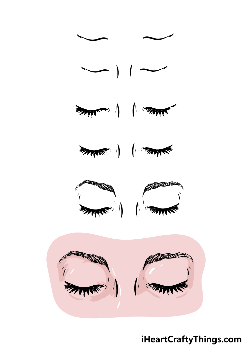 how to draw closed eyes in 6 steps