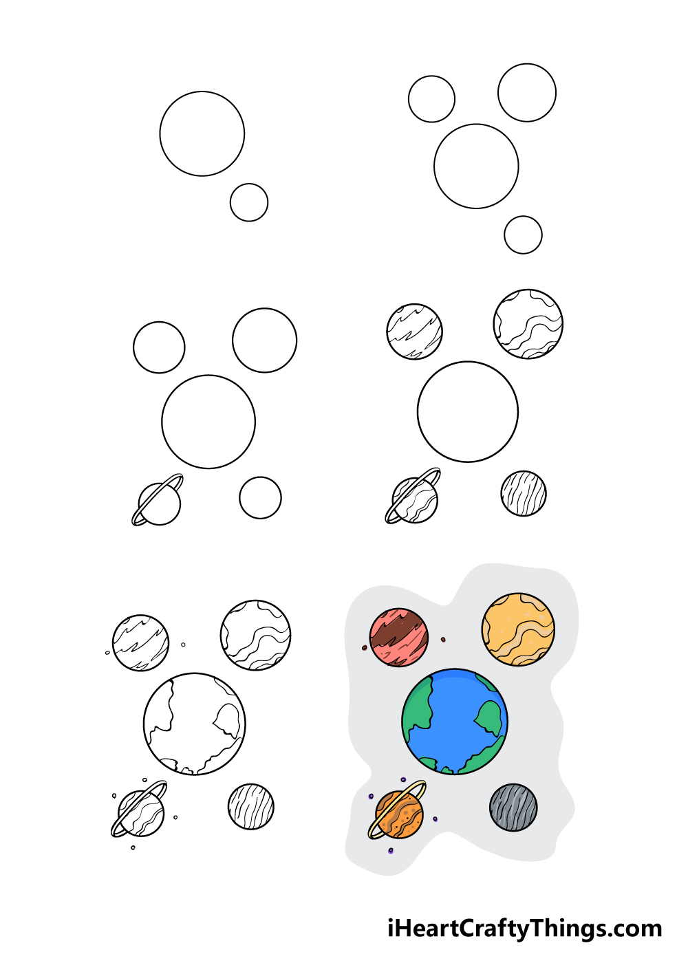 how to draw planets in 6 steps