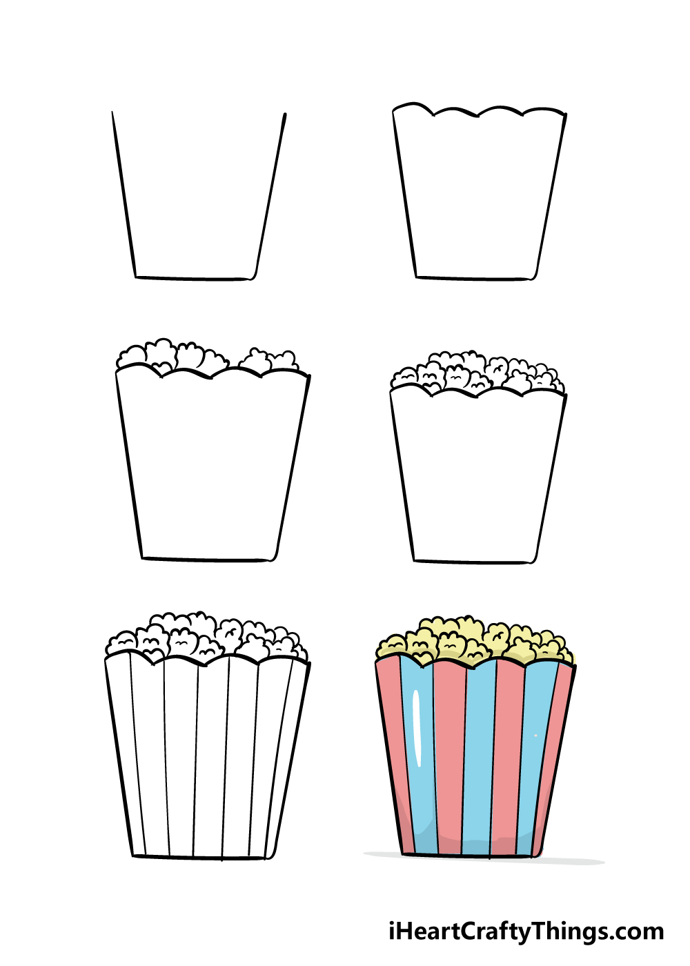 how to draw popcorn in 6 steps