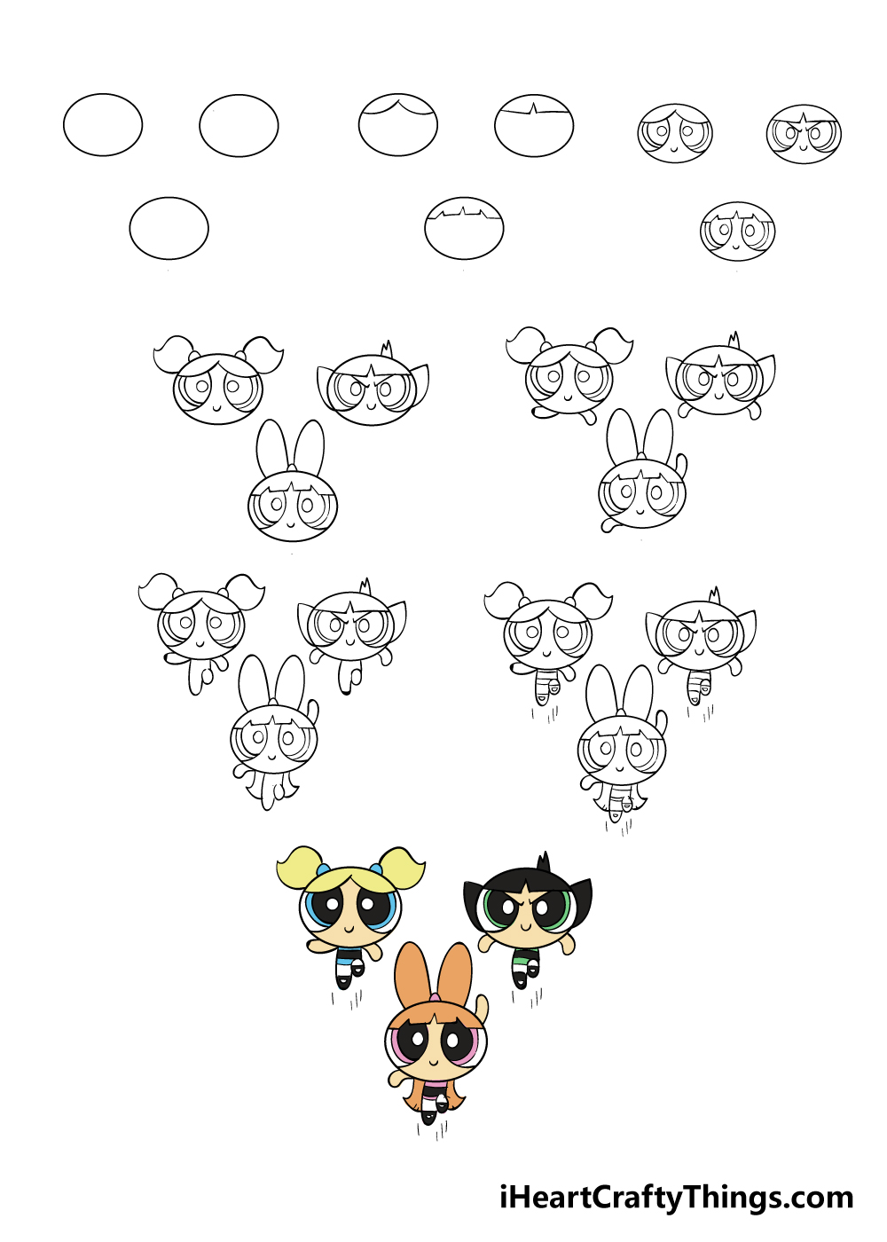 how to draw powerpuff girls in 8 steps