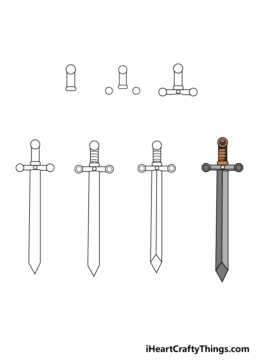 how to draw sword in 7 steps