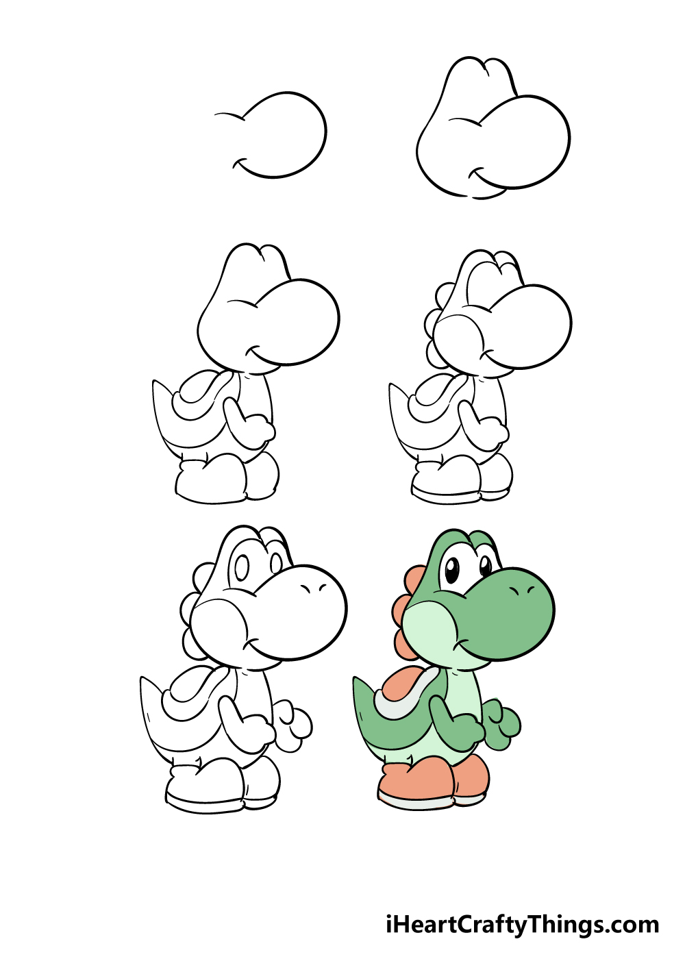 how to draw yoshi in 6 steps