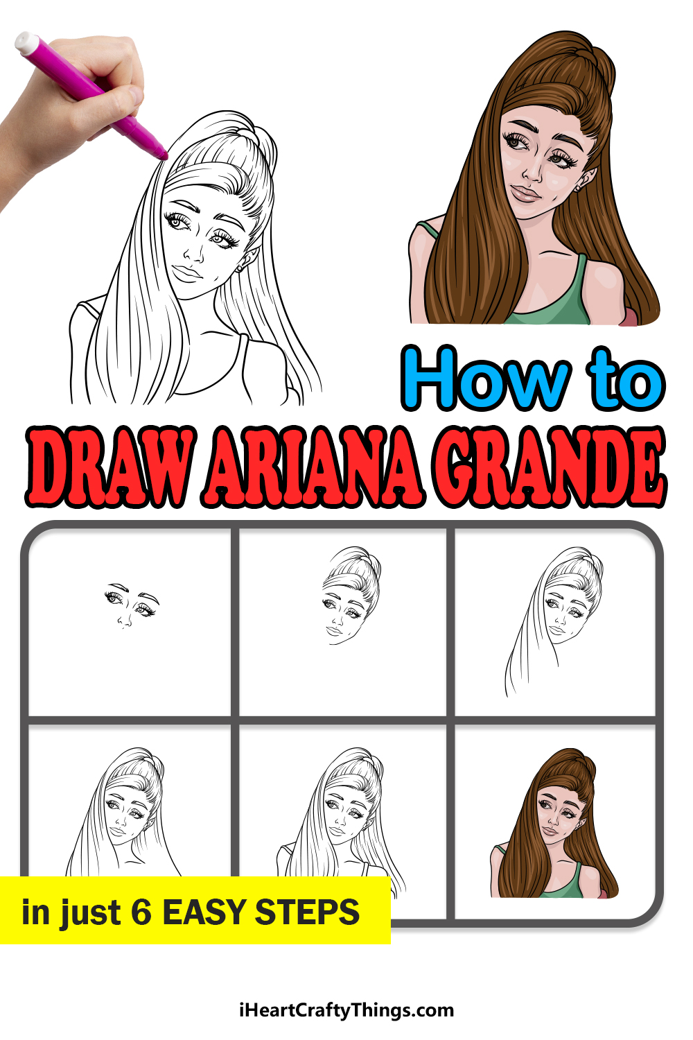 how to draw Ariana Grande in 6 easy steps