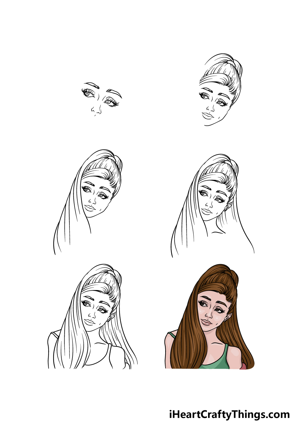 how to draw Ariana Grande in 6 steps