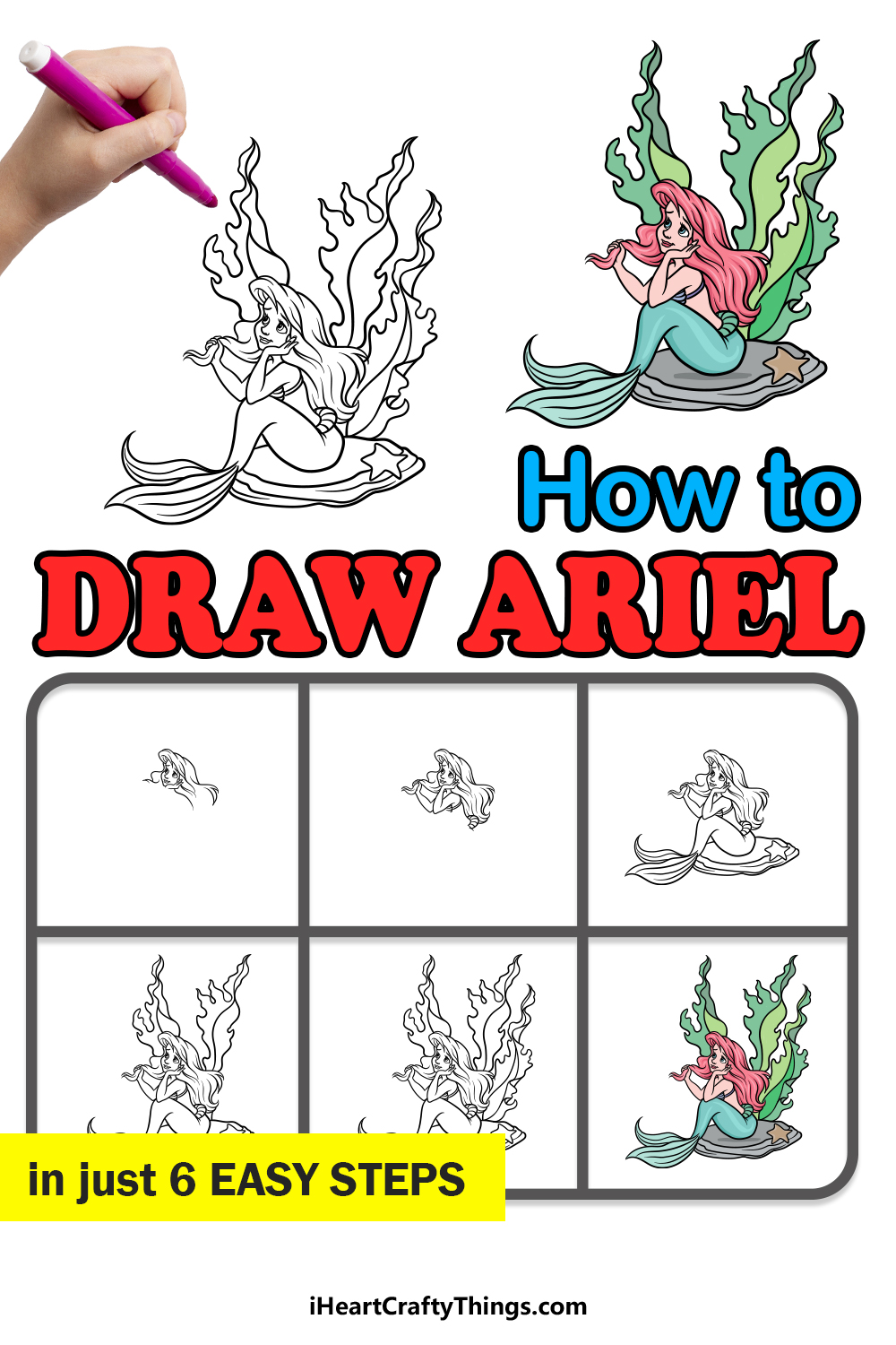 how to draw Ariel in 6 easy steps