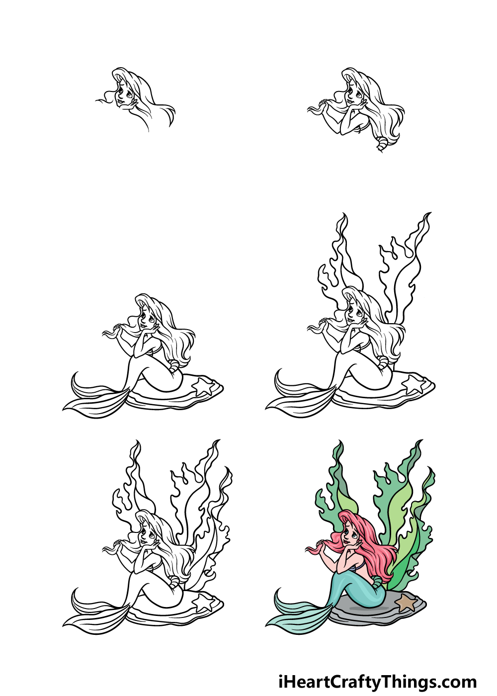 how to draw Ariel in 6 steps