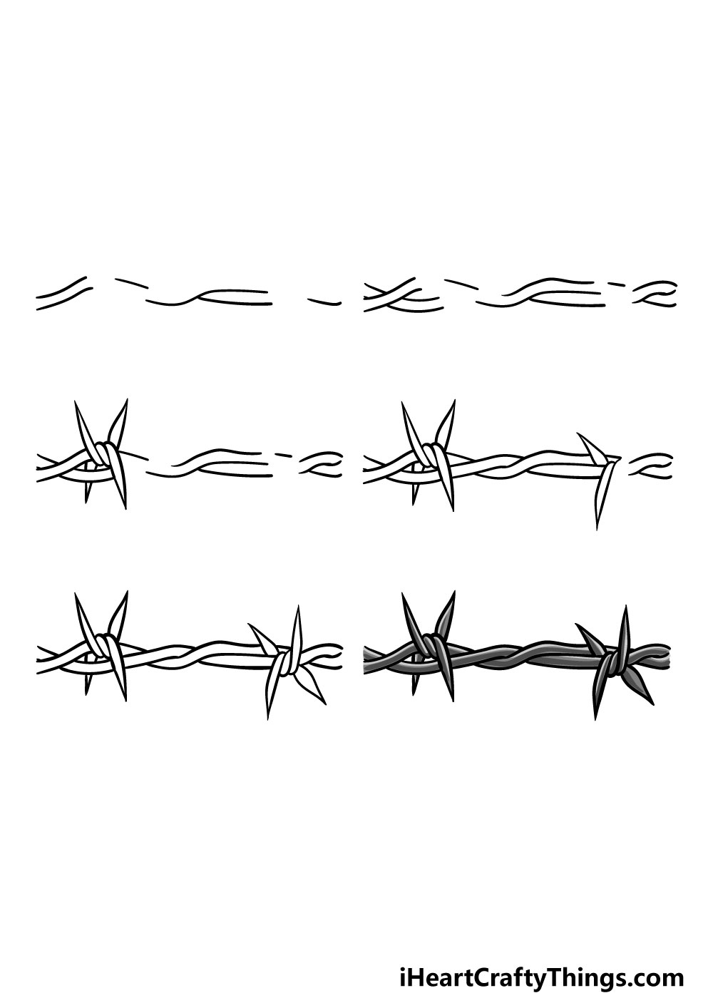 how to draw barbed wire in 6 steps