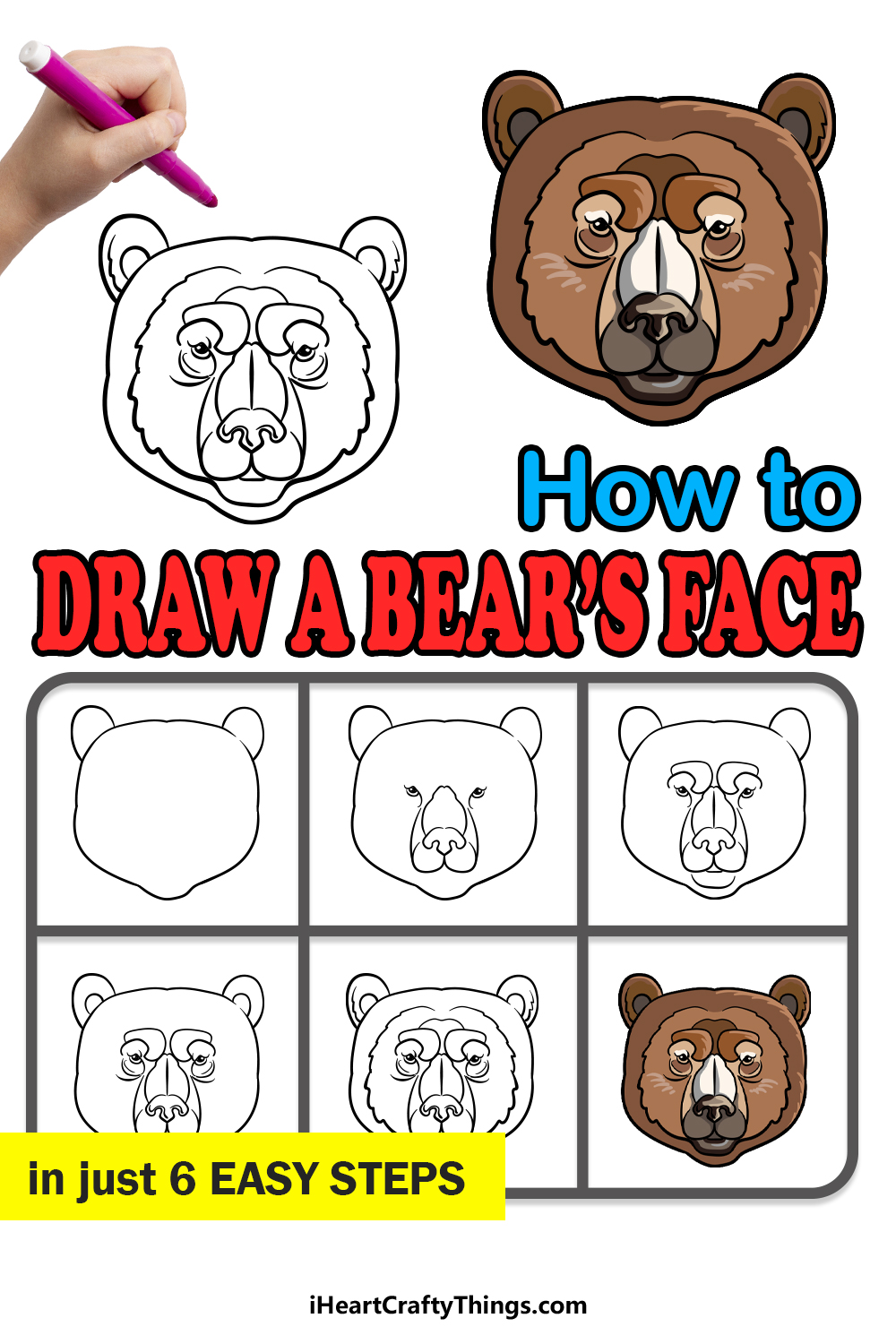 how to draw bear's face in 6 easy steps