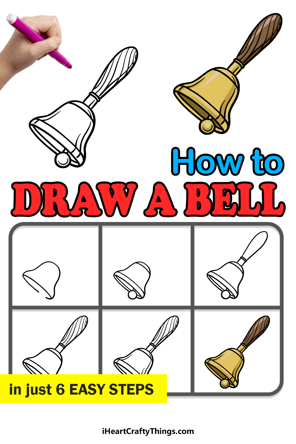 Easy How to Draw a Bell Tutorial and Bell Coloring Page