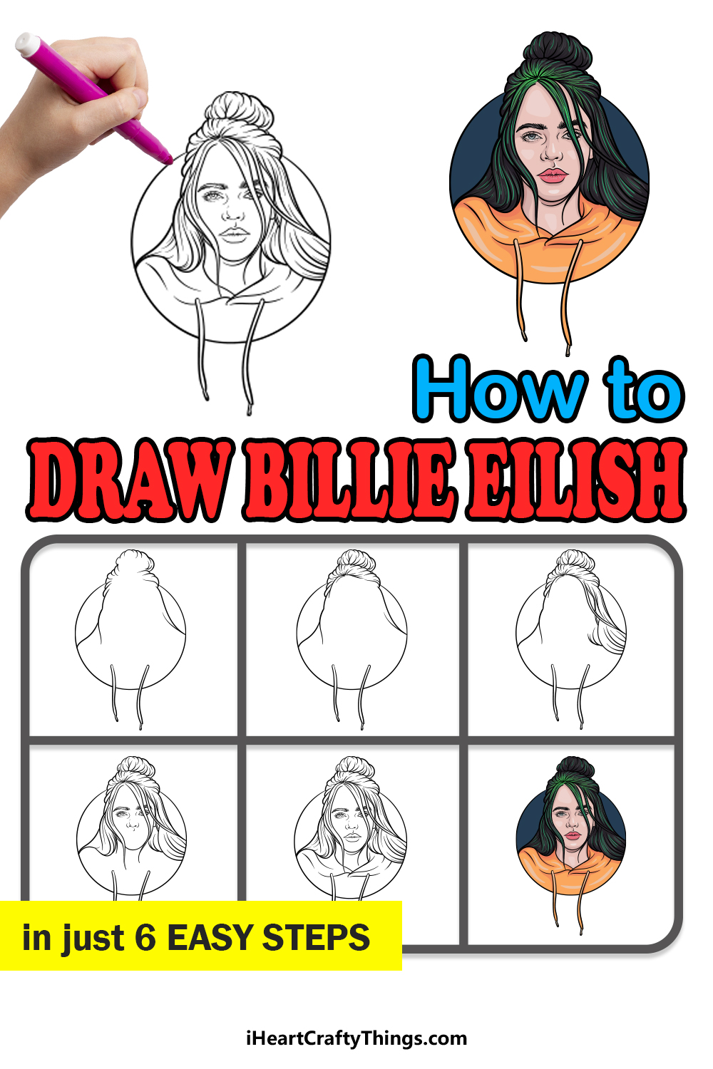 how to draw Billie Eilish in 6 easy steps